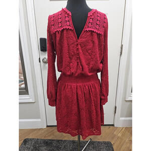 Anthropologie l Leifnotes Red Long Sleeve Lace Dress Small